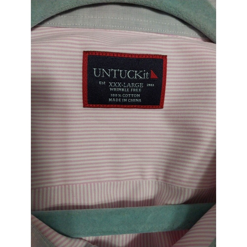 Untuckit Shirt Mens XXXL 3XL Button Up Wrinkle Free Pink Striped Flip Cuff - Picture 2 of 3